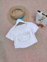 Clearance 110 Pieces Rhinestone Cat Cropped Sexy Cotton T-Shirts 2 Colors - Image 6