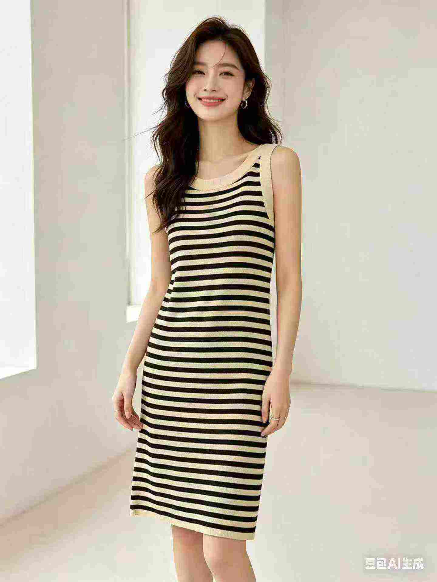 Clearance Striped Strap Knit Sleeveless Dress One Size 880 Pieces Wholesale Stock Lot - Image 1