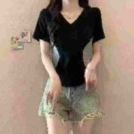 Clearance Bulk Stock: Sweet & Spicy V-Neck Color Block Slim Fit Women's Tops, Around 130 Pieces - Image 8