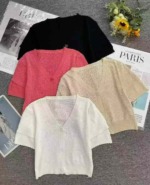 Summer New Design Tweed-style Ice Silk Knit Short Sleeve Cardigan About 600 Pieces Stock Lot Wholesale - Image 1