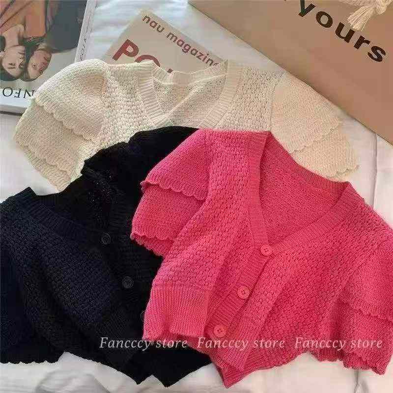 Summer New Design Tweed-style Ice Silk Knit Short Sleeve Cardigan About 600 Pieces Stock Lot Wholesale - Image 2