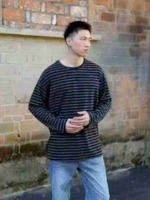 787 Pieces Unisex Lazy Style American Striped Long Sleeve Base T-Shirts for Spring Autumn Winter, Stretchy - Image 1
