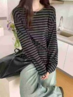 787 Pieces Unisex Lazy Style American Striped Long Sleeve Base T-Shirts for Spring Autumn Winter, Stretchy - Image 7