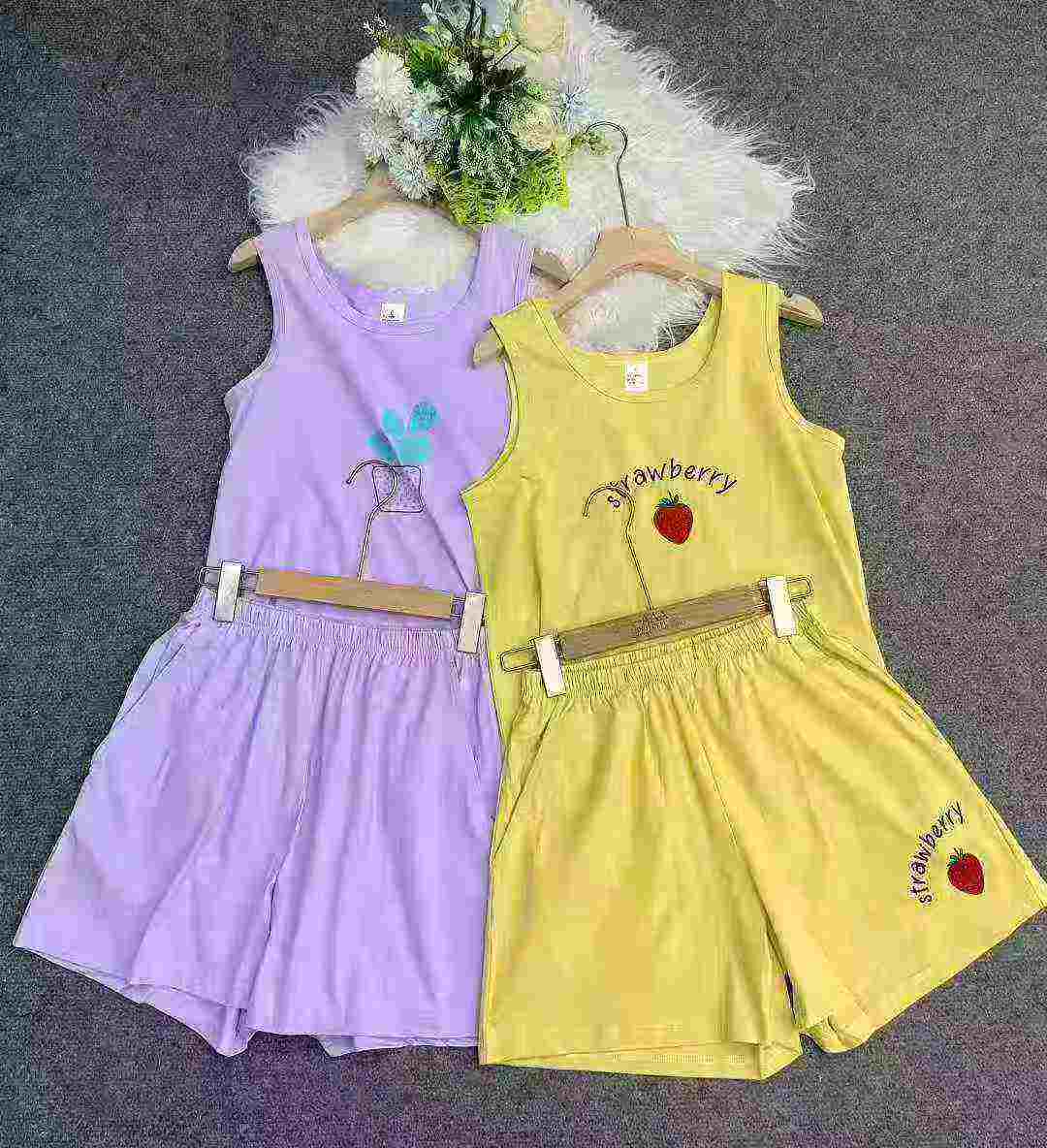 506 Sets Compact Cotton Printed Partial Embroidered Casual Vest Loungewear Sets, One Size Fits Up to 60kg - Image 1