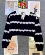 Bulk Clearance 13.5 CNY Each: Approx 210 Pcs Korean Style V-neck Heart Button Striped Knit Sweater - Image 1
