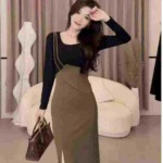 French Style Elegant Designer Dress 378 Pieces, Contrast Patchwork Slit Hem - Image 5