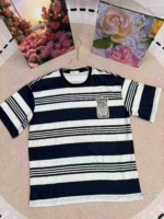 Clearance 210 Pieces American High Street Badge Stripe Short Sleeve T-Shirts, Loose Drop Shoulder Casual Unisex Couple Summer Tops - Image 6