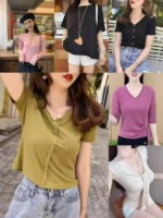 516 Pieces Ladies Pure Cotton Short Sleeve T-Shirts Stock Clearance Wholesale Export - Image 1