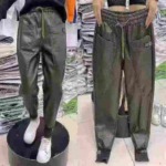 106 Pcs Women's Fleece Lined Elastic Waist Leather Pants, Solid Color, Sizes S-4XL Bulk Stock Clearance - Image 2