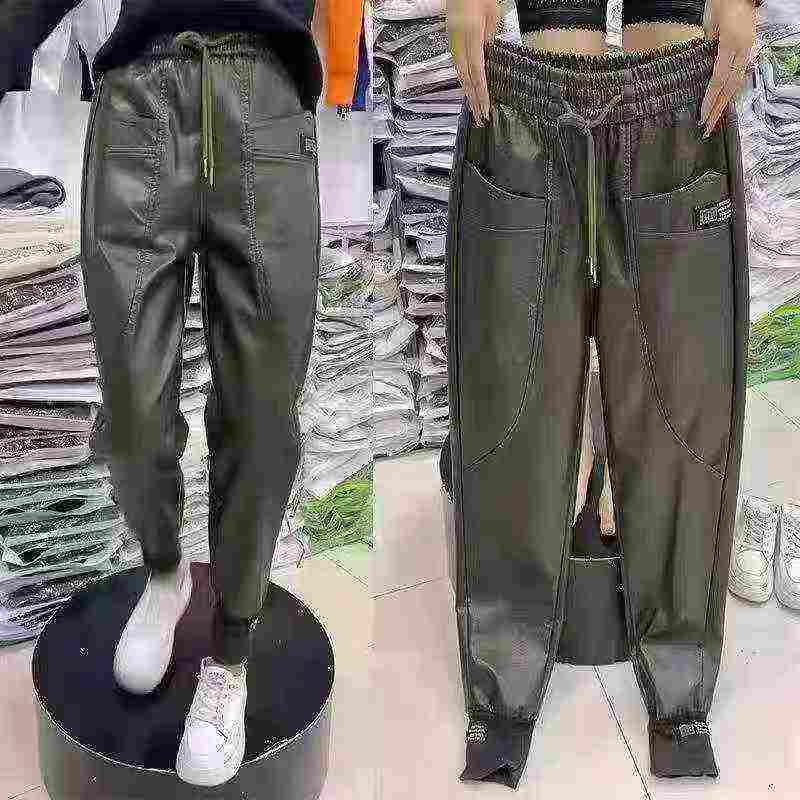 106 Pcs Women's Fleece Lined Elastic Waist Leather Pants, Solid Color, Sizes S-4XL Bulk Stock Clearance - Image 2