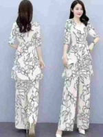 175 Sets Summer Korean Style Fashion Plus Size Women's High Waist Drapey Wide Leg Chiffon Pant Sets Stock Lot - Image 9