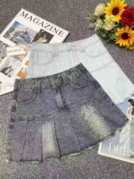 Summer New Trendy Vintage Pleated Washed Cotton Denim Skirts, Around 877 Pieces Bulk Stock Wholesale - Image 1
