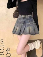 Summer New Trendy Vintage Pleated Washed Cotton Denim Skirts, Around 877 Pieces Bulk Stock Wholesale - Image 8