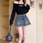 Summer New Trendy Vintage Pleated Washed Cotton Denim Skirts, Around 877 Pieces Bulk Stock Wholesale - Image 7