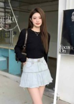 Summer New Trendy Vintage Pleated Washed Cotton Denim Skirts, Around 877 Pieces Bulk Stock Wholesale - Image 5