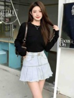 Summer New Trendy Vintage Pleated Washed Cotton Denim Skirts, Around 877 Pieces Bulk Stock Wholesale - Image 4