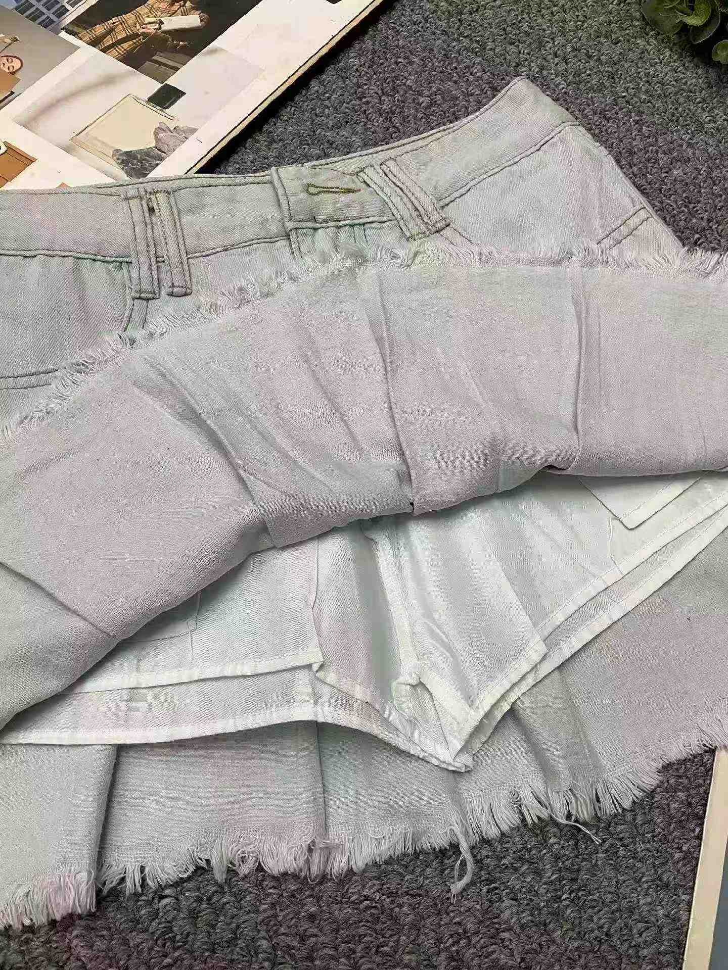 Summer New Trendy Vintage Pleated Washed Cotton Denim Skirts, Around 877 Pieces Bulk Stock Wholesale - Image 2