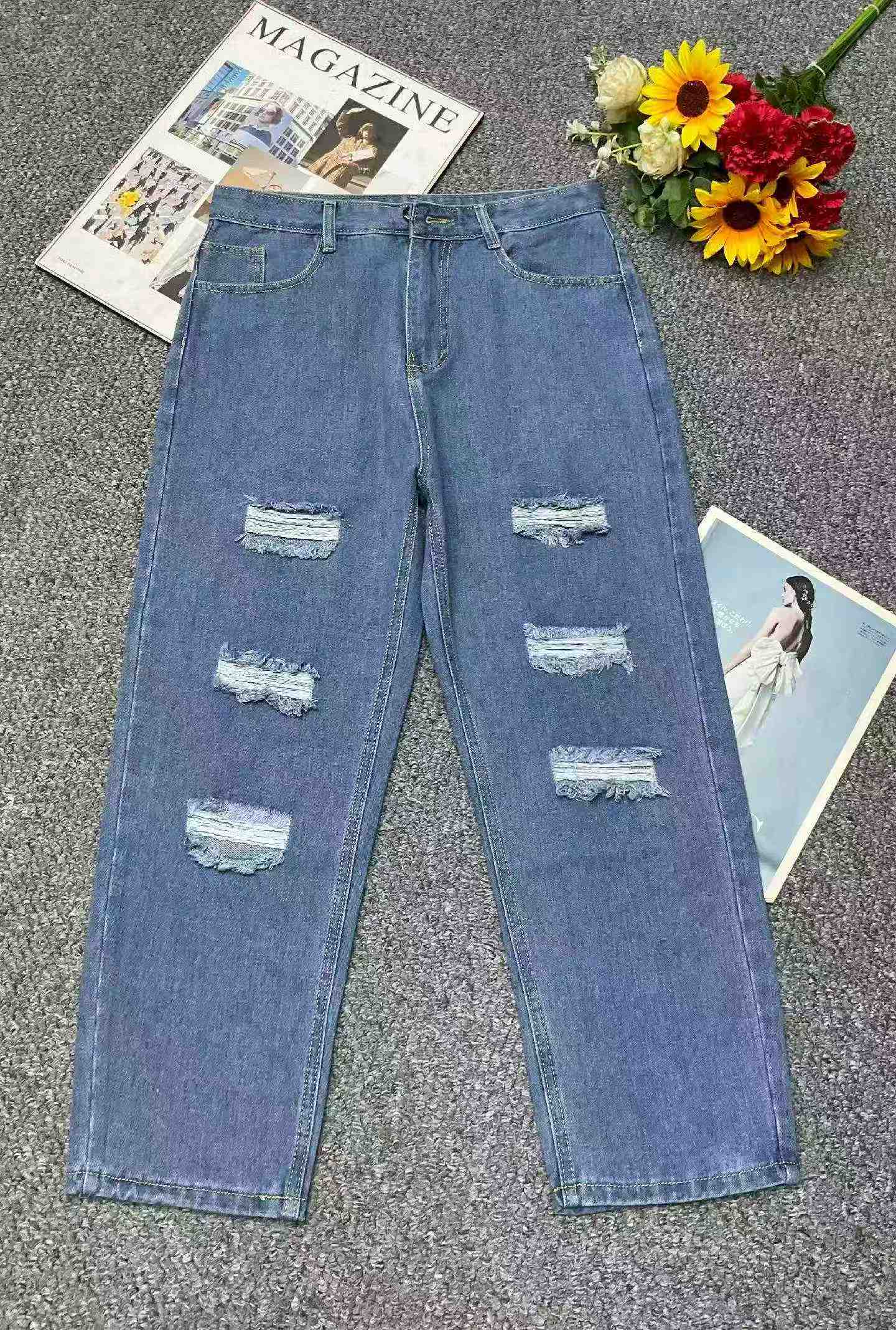 285 Pcs Spring Summer New Retro Distressed Men's Washed Cotton Loose Jeans S-2XL, Individual Packing With Hang Tag & Waist Card - Image 1