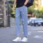 285 Pcs Spring Summer New Retro Distressed Men's Washed Cotton Loose Jeans S-2XL, Individual Packing With Hang Tag & Waist Card - Image 6