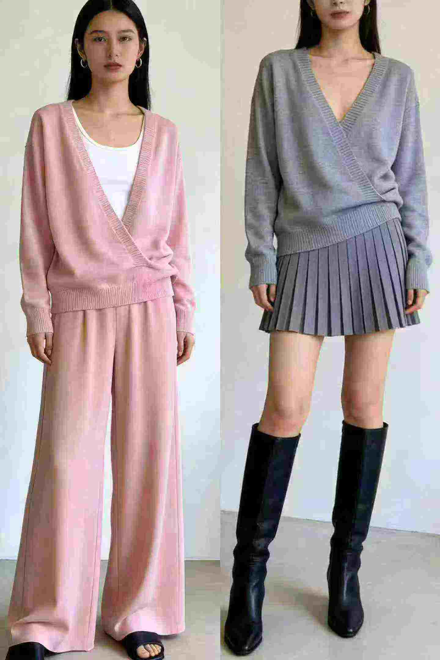 237 Pcs Plus Size Deep V Neck Loose Knit Cardigan, Mixed Colors Sizes S-4XL, Spring Autumn Winter Layering Wholesale Clearance - Image 1