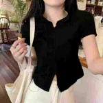 106 Pcs Chic Pure Style Sexy Short Sleeve T-Shirts With Small Split Hem Soft Stretchy Fabric - Image 7