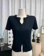 106 Pcs Chic Pure Style Sexy Short Sleeve T-Shirts With Small Split Hem Soft Stretchy Fabric - Image 5