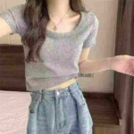 447 Pieces Women's Ice Silk Short Sleeve T-Shirts Clearance Wholesale Stock - Image 7