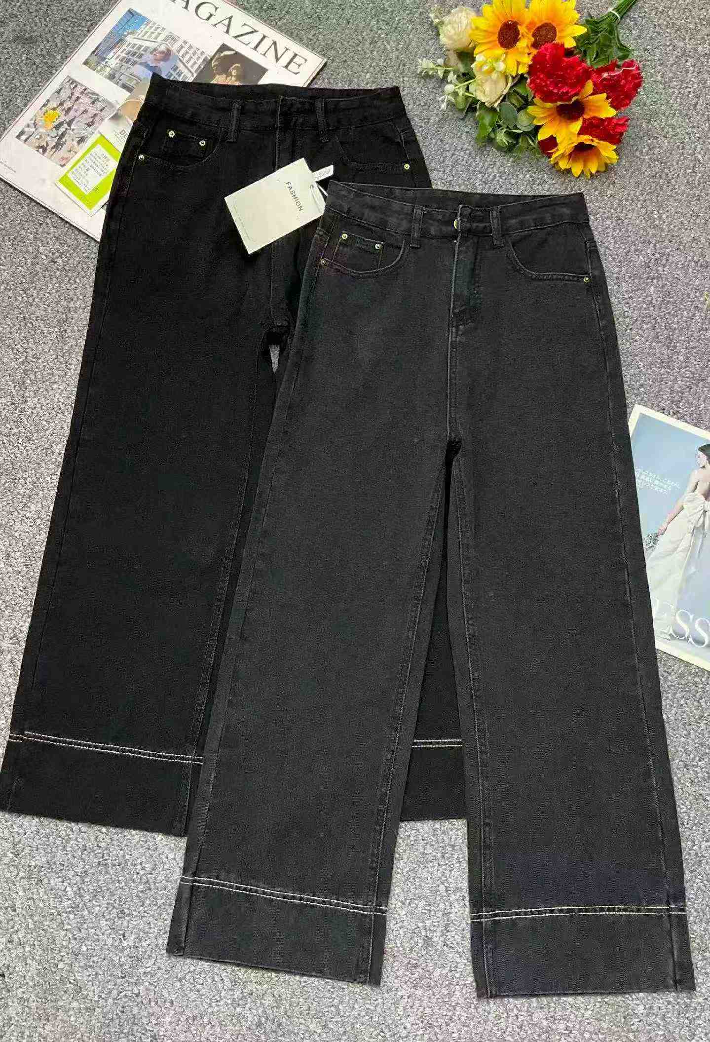 New Spring Summer Vintage Washed Cotton Narrow Straight Jeans 870PCS Bulk Stock Wholesale - Image 1