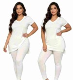European & American Fashion Women's Split Short Sleeve Long Pants 2-Piece Set, 5 Colors, Around 118 Sets, Sizes S-3XL - Image 1