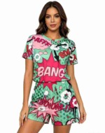 Wholesale Stock Lot Fashion Printed Short Sleeve T-Shirt & Shorts 2-Piece Set, 257 Sets, 3 Colors, Size S-2XL - Image 8