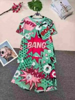 Wholesale Stock Lot Fashion Printed Short Sleeve T-Shirt & Shorts 2-Piece Set, 257 Sets, 3 Colors, Size S-2XL - Image 5