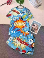 Wholesale Stock Lot Fashion Printed Short Sleeve T-Shirt & Shorts 2-Piece Set, 257 Sets, 3 Colors, Size S-2XL - Image 4