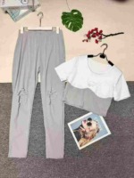 European American Fashion Women's Casual Ripped 2-Piece Short Sleeve Top & Long Pants, 4 Colors, Approx 390 Sets, Sizes S-2XL - Image 5