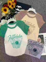 Summer New American Retro Color Block Drop Shoulder Printed Knit Short Sleeve T-Shirts, 372 Pieces Bulk Stock Clearance - Image 9