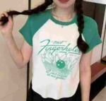 Summer New American Retro Color Block Drop Shoulder Printed Knit Short Sleeve T-Shirts, 372 Pieces Bulk Stock Clearance - Image 7