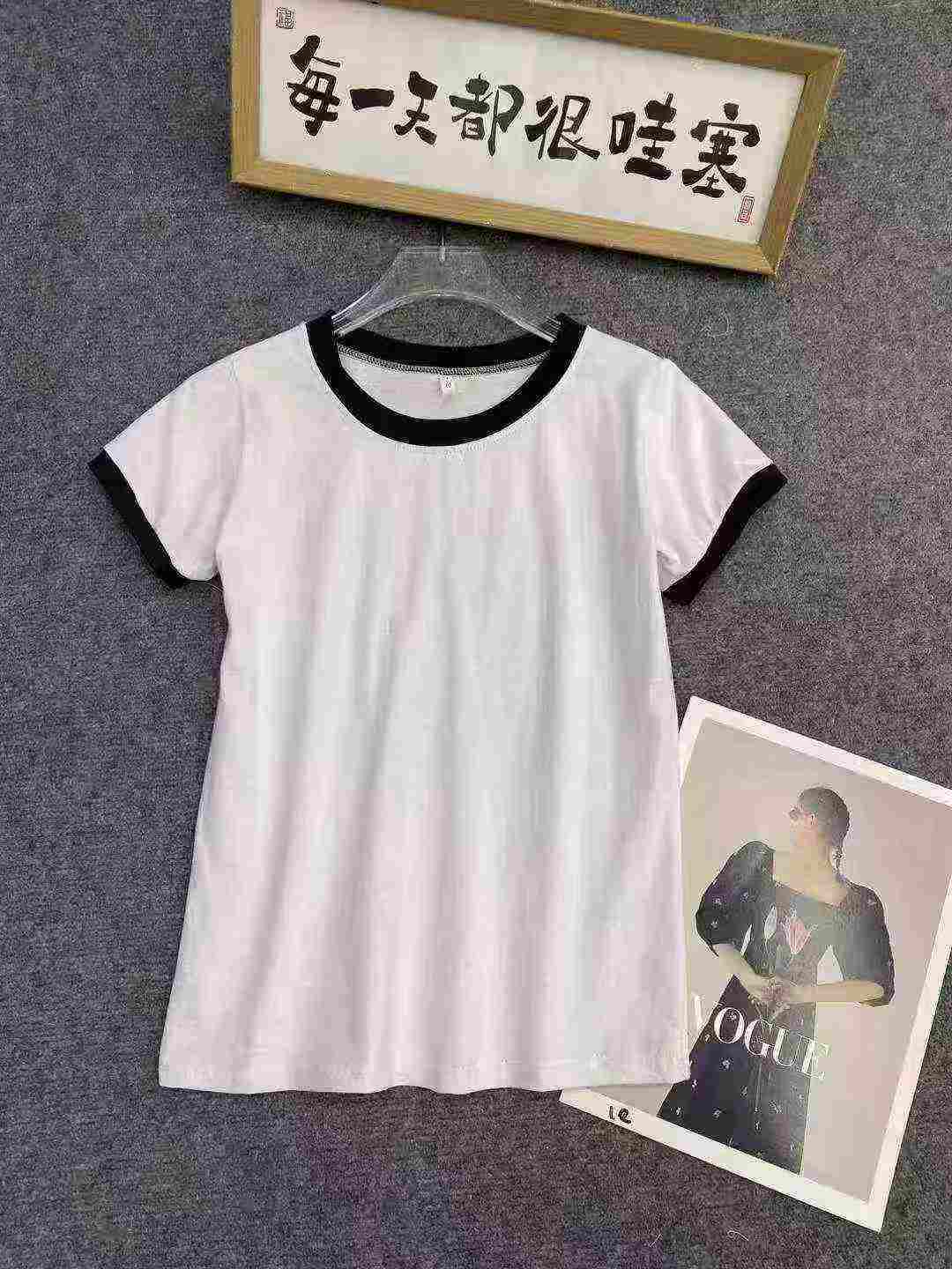 180 Pcs Contrast Color Pure Cotton Short Sleeve T-Shirts Bulk Wholesale Stock - Image 1