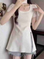 Clearance 82 Pieces Summer Side Slit Midi-length Short Sleeve Tops, 134 Size, Individual Packing - Image 1