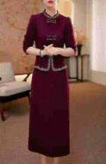 Clearance Stock Lot: 120 Pcs Spring Autumn Chinese Style Elegant Evening Banquet Dress, Magenta - Image 1