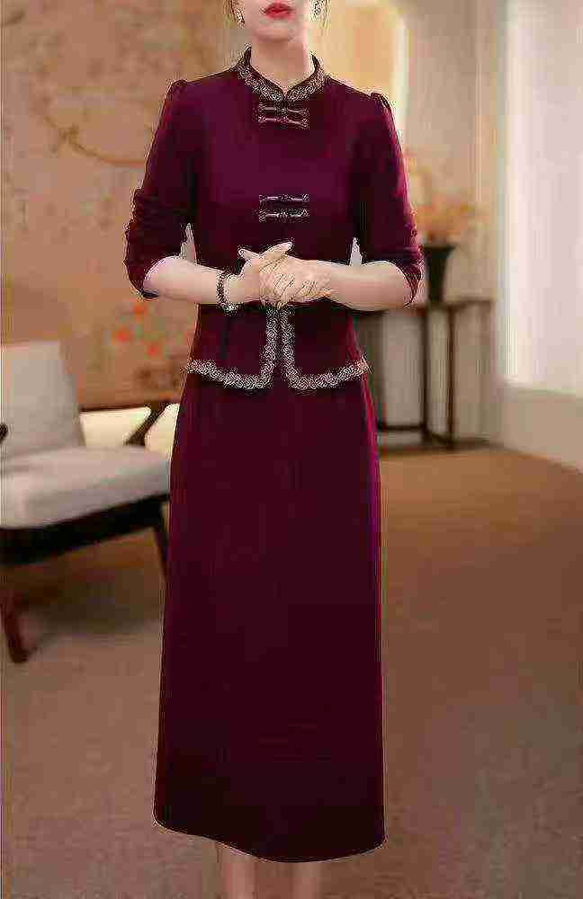 Clearance Stock Lot: 120 Pcs Spring Autumn Chinese Style Elegant Evening Banquet Dress, Magenta - Image 1