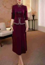 Clearance Stock Lot: 120 Pcs Spring Autumn Chinese Style Elegant Evening Banquet Dress, Magenta - Image 8