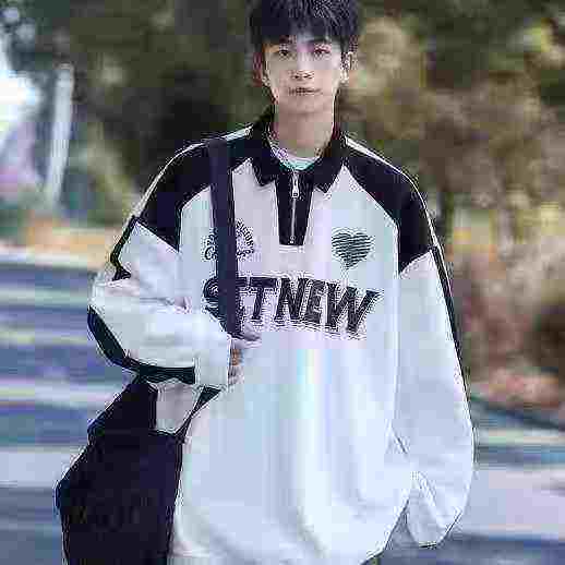 Vintage Half-zip Patchwork Loose Men's Polo Collar Hoodie Jacket 2 Colors Sizes M-3XL 230 Pieces Total Stock Lot - Image 1