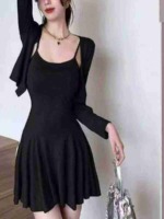 Clearance Sale 302 Sets: Sexy Petite 2-Piece Set Suspender Mini Dress with Cropped Coat, Elastic 12 Size Grey - Image 8