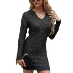 Clearance European & American Style Long Sleeve Midi Knit Bodycon Commuter Single Twist Dress Bulk Wholesale Stock - Image 6