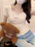 Clearance Bulk Stock Lot: 1620 Pcs Lace Trim Two-in-One Patchwork Floral Sexy T-Shirts, Assorted Sizes, Individual Packaging - Image 8