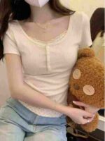 Clearance Bulk Stock Lot: 1620 Pcs Lace Trim Two-in-One Patchwork Floral Sexy T-Shirts, Assorted Sizes, Individual Packaging - Image 7