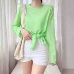 882 PCS Women's Summer Sweet Cool Thin Ice Silk Split Long Sleeve Sunscreen T-Shirt Tops, Bulk Clothing Stock Wholesale For Export - Image 9