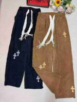 European American High Street Vibe Minimal Embroidered Men's Corduroy Wide Leg Floor-length Sweatpants Bulk Stock For Wholesale - Image 5