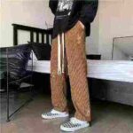 European American High Street Vibe Minimal Embroidered Men's Corduroy Wide Leg Floor-length Sweatpants Bulk Stock For Wholesale - Image 3