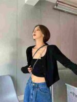 Clearance Bulk Stock Simple Fashion Short Button-up Cardigan Outerwear 4 Colors High Elasticity - Image 8