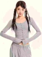 Clearance Bulk Stock Simple Fashion Short Button-up Cardigan Outerwear 4 Colors High Elasticity - Image 7